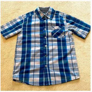 Amplify button down plaid short sleeve shirt blue turquoise white Size Small 8